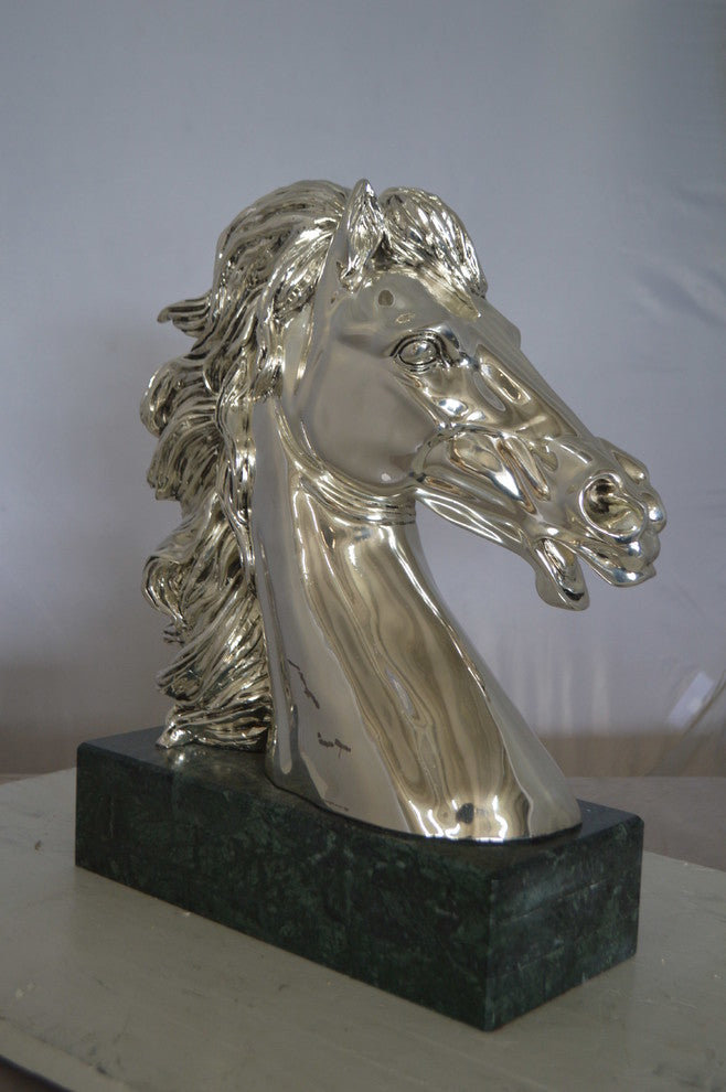 Horse Bust  Silver Finished Statue -  Size: 16"L x 7"W x 20"H.
