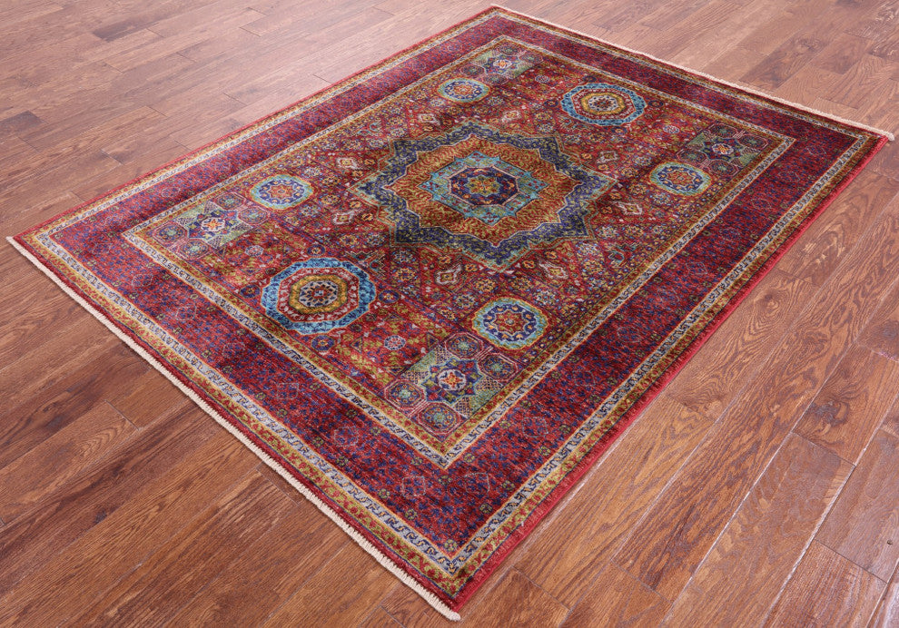 5' 1" X 6' 7" Handmade Geometric Mamluk Wool Rug - Q12239