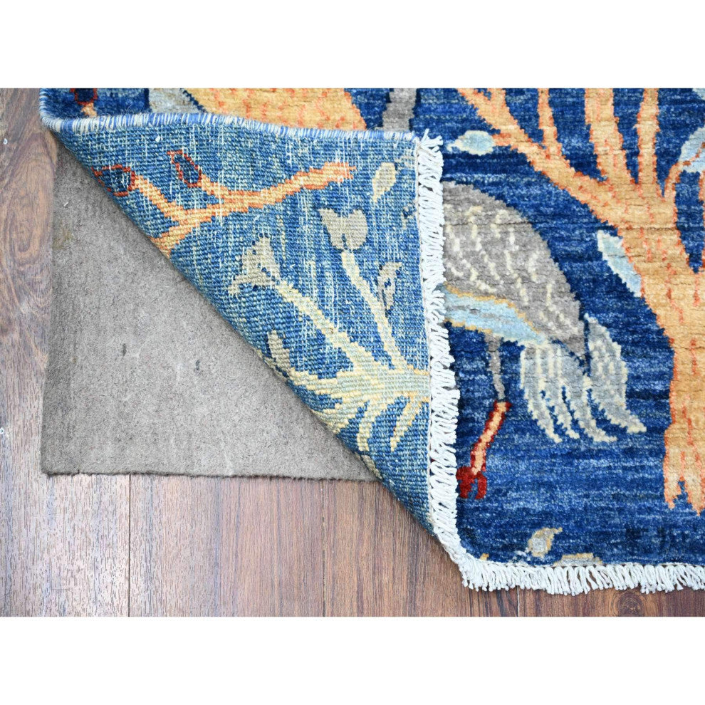 Egyptian Blue Afghan Peshawar Wool Hand Knotted Runner Oriental Rug, 2'6"x7'8"