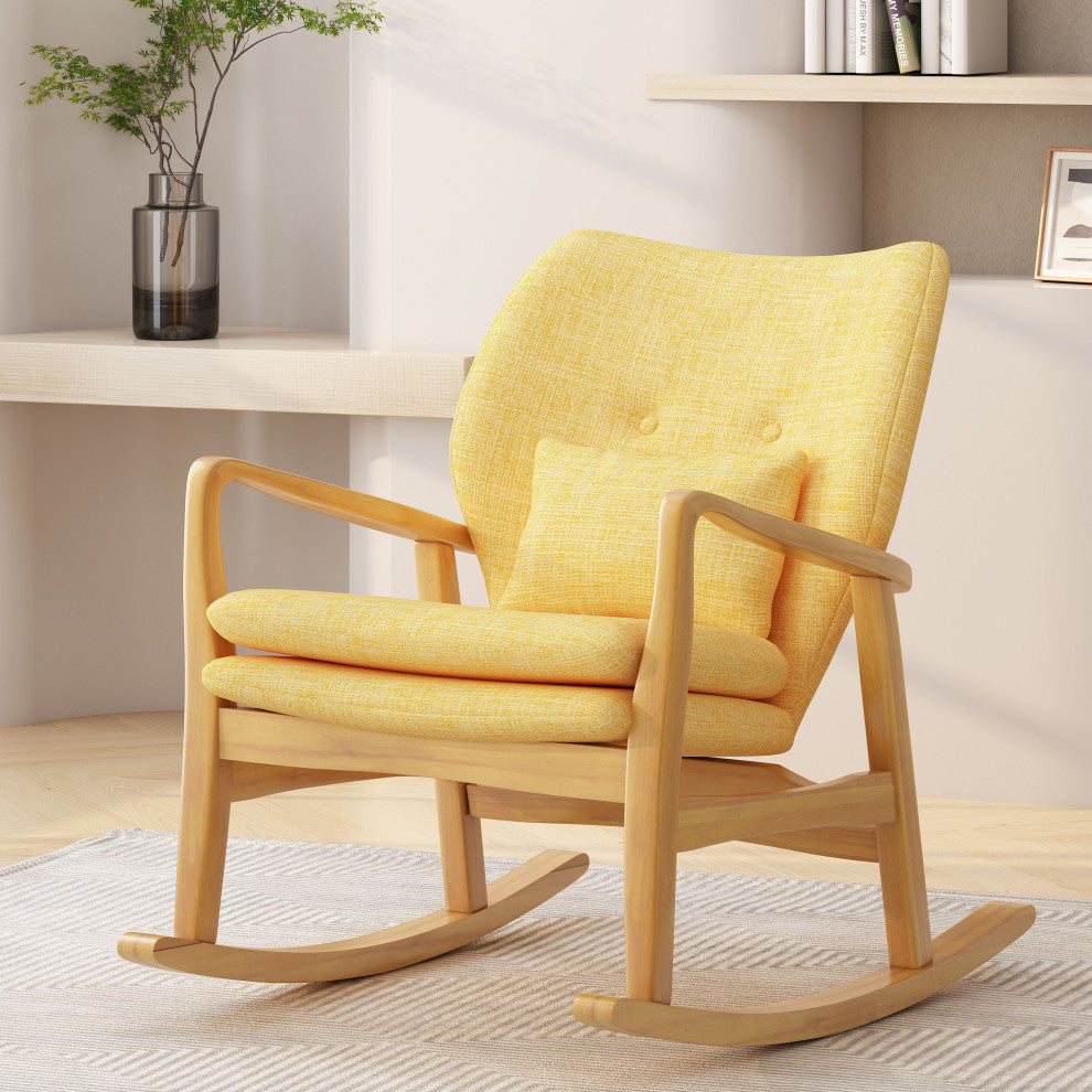 GDF Studio Balen Mid Century Modern Fabric Rocking Chair, Muted Yellow