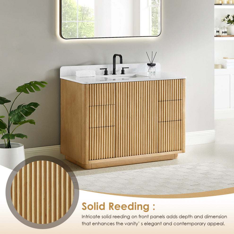 Clayton Bathroom Vanity, Washed Light Brown, 48", No Mirror