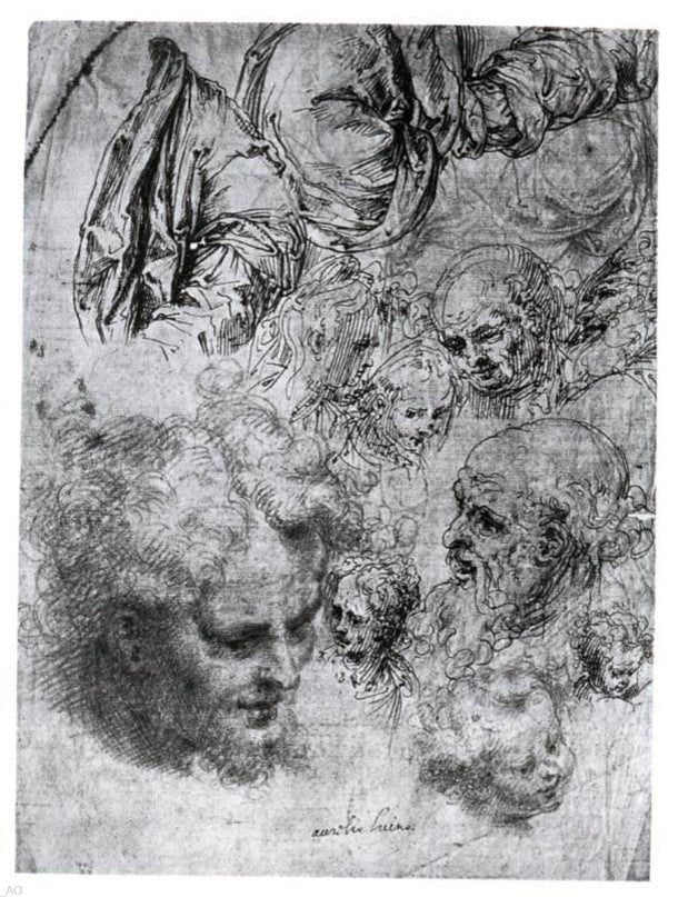 Aurelio Luini Sheet of Studies of Figures and Heads Wall Decal Print