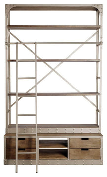 Gray Metal Shelving Unit With Light Brown Storage