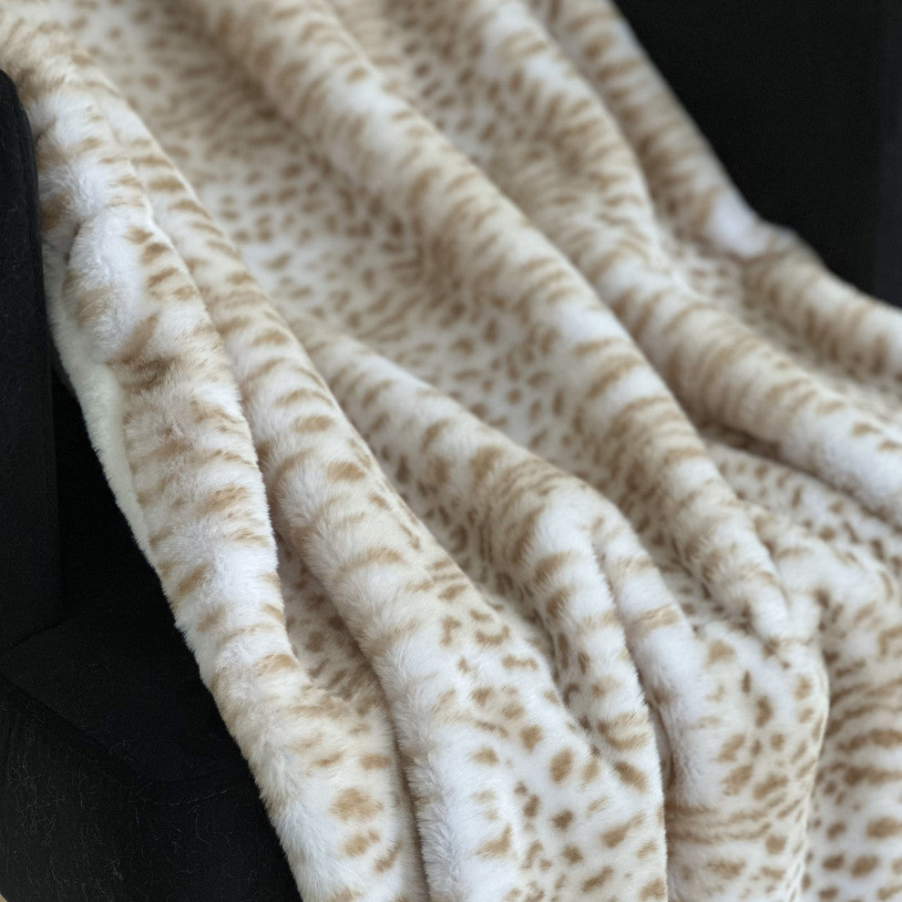 Plutus Brown Taupe Savannah Cat Faux Fur Throw Blanket, 114"L x 120"W King