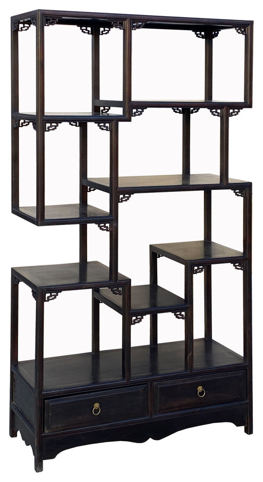 Chinese Brown Stain Treasure Display Curio Cabinet Room Divider Hcs7161