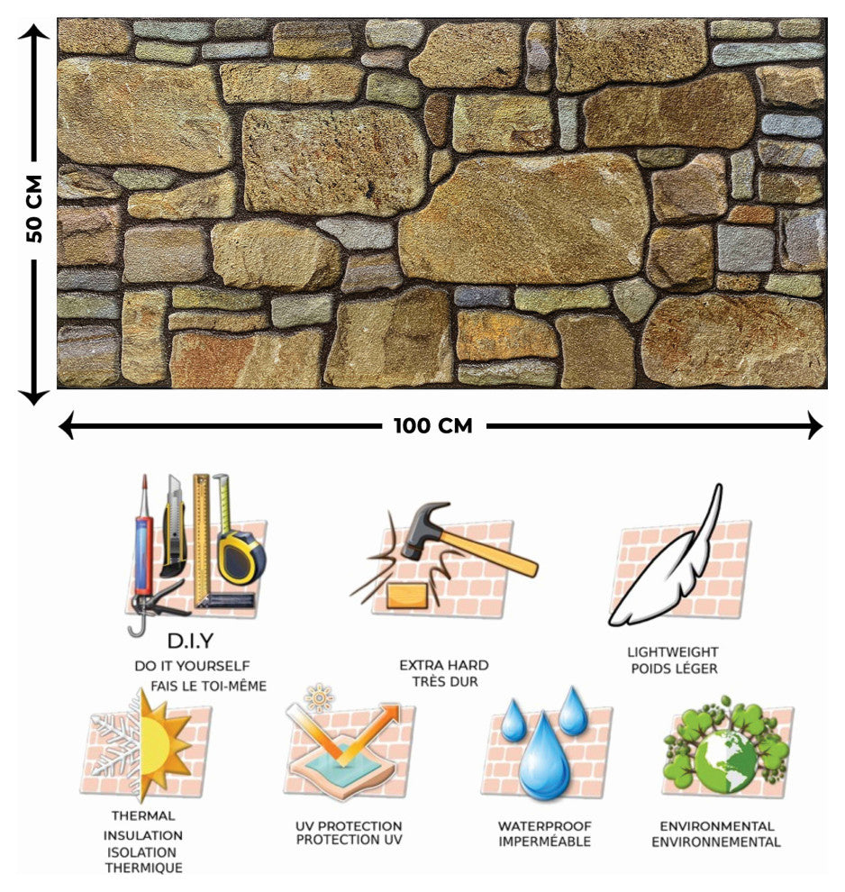 Faux Stone 3D Wall Panels, Gold Mauve, Set of 10, Covers 54 sq ft