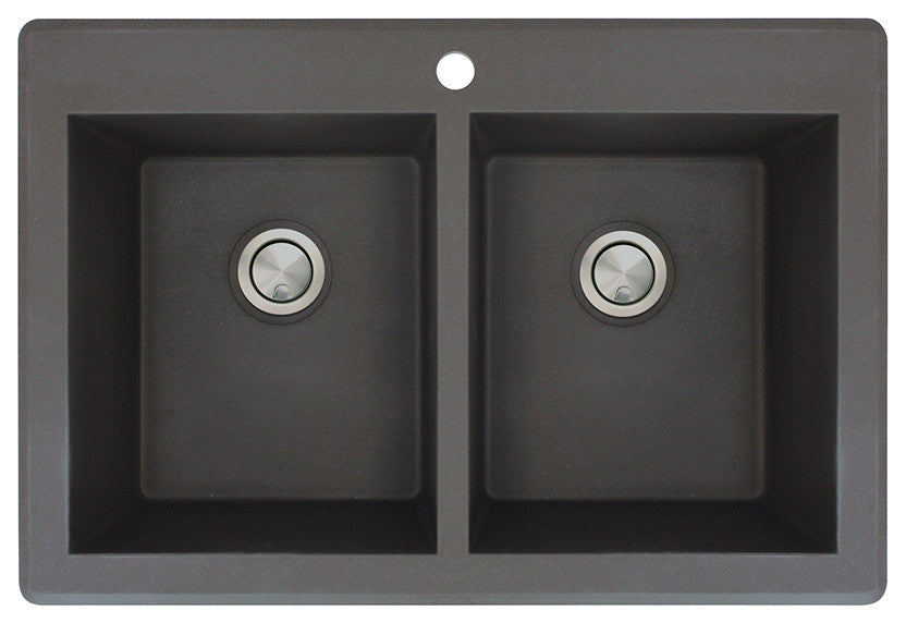 Radius 33" silQ Granite Double Bowl Kitchen Sink with 1 Hole in Black