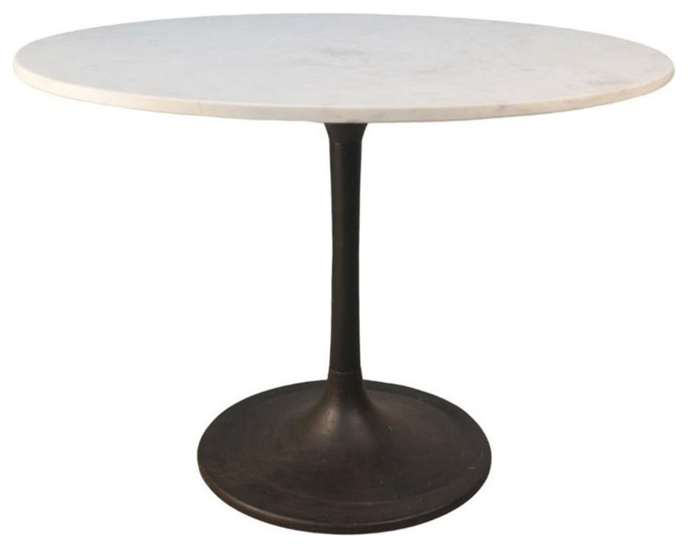 Carolina Classics Enzo 40" Round Marble Top Dining Table White Top/Black Base