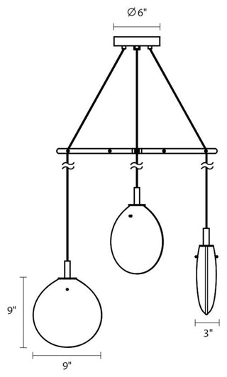 Sonneman 2995-SML Cantina 3 Light 30"W Full Sized Pendant - Satin Black / Clear