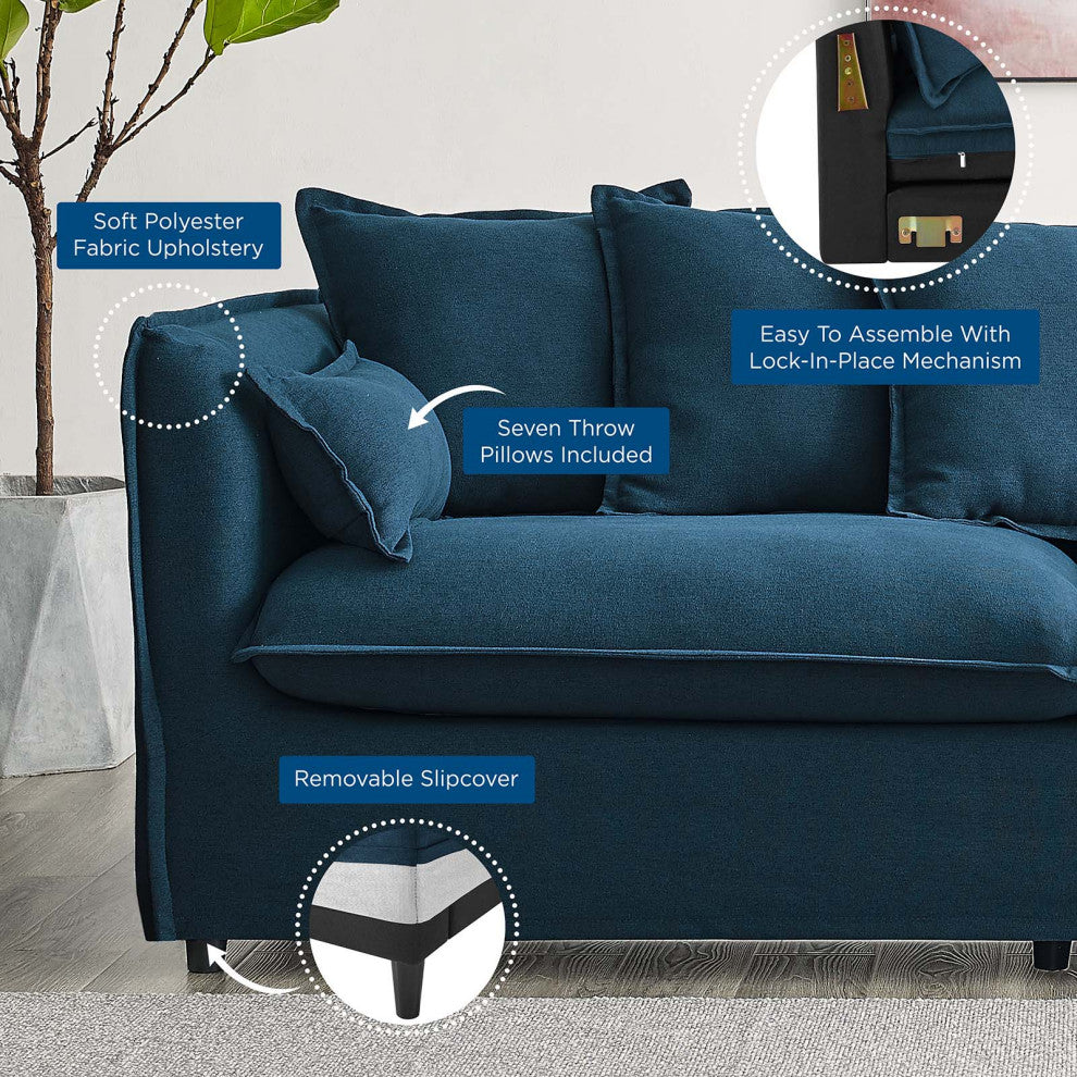 Sofa, Fabric, Navy Blue, Modern, Living Lounge Room Hotel Lobby Hospitality