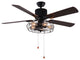 Vintage Farmhouse Industrial 5-Light Black Cage Ceiling Fan, Pull Chain, 52"