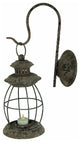 Distressed Metal Wall Mounted Railroad Lantern Hanging Candle Sconce Black