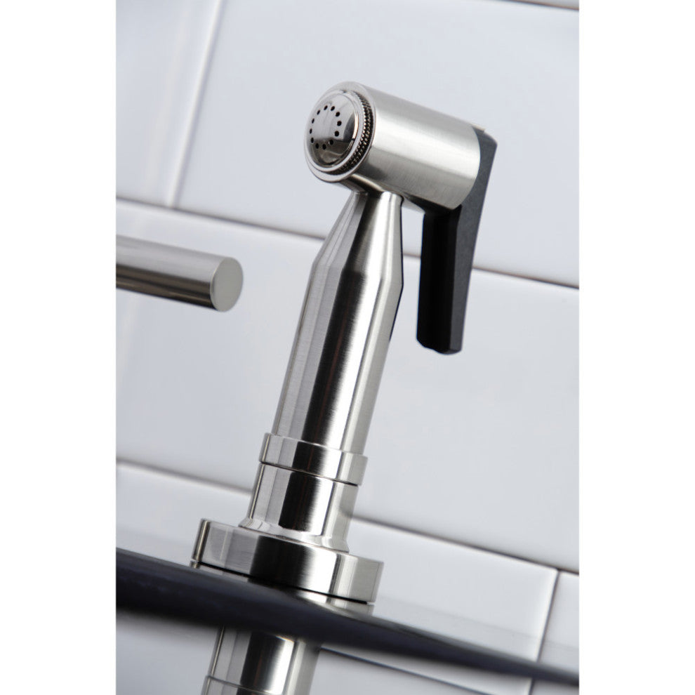 KS8728CMLBS 8" Widespread Kitchen Faucet With Brass Sprayer, Brushed Nickel
