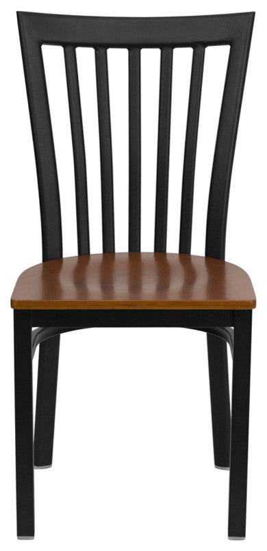 Dyersburg Metal Chair Black School House Back, Cherry Wood Seat