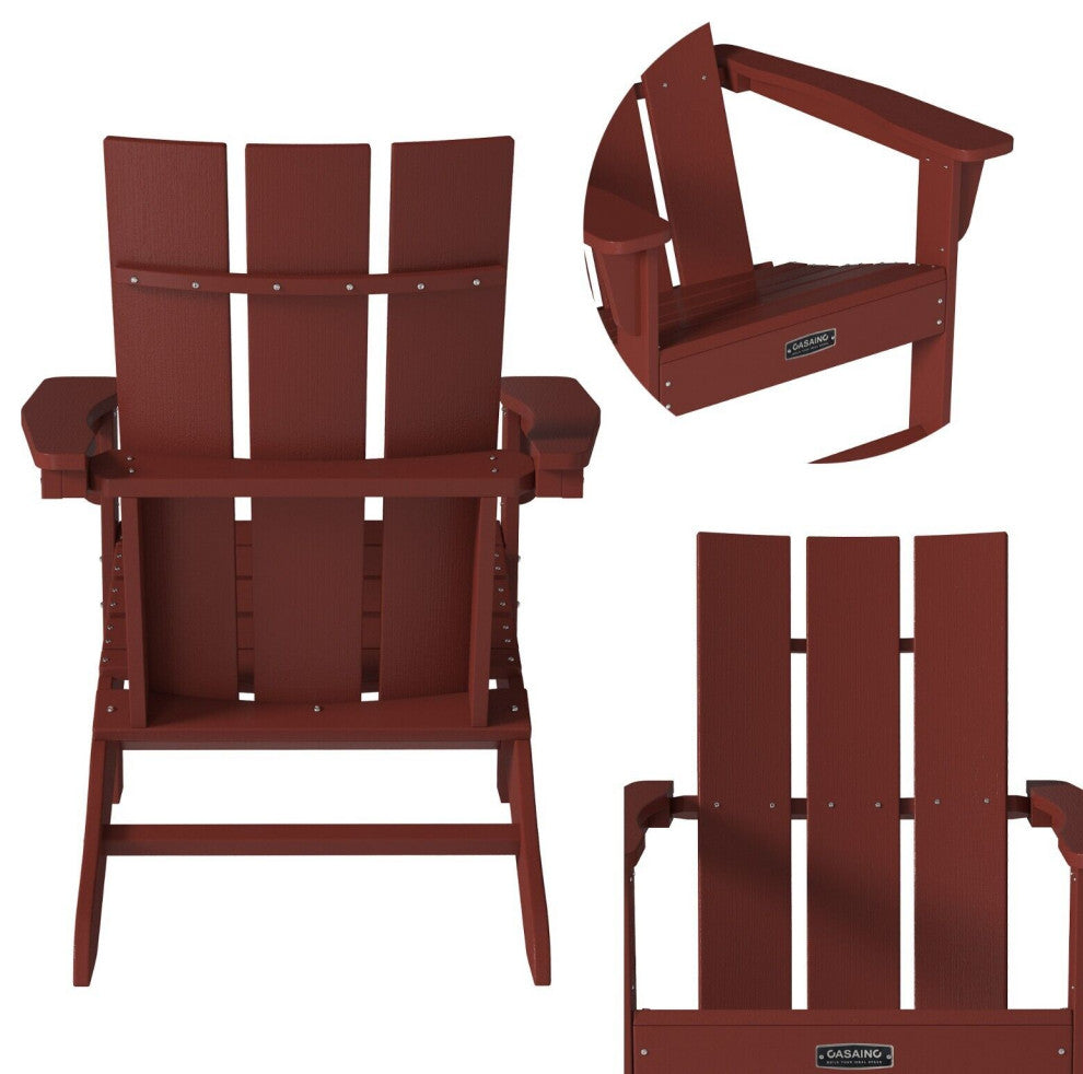 CASAINC Adirondack Chair PS Board 3 Back Panel Outdoor Widened Armrests Red