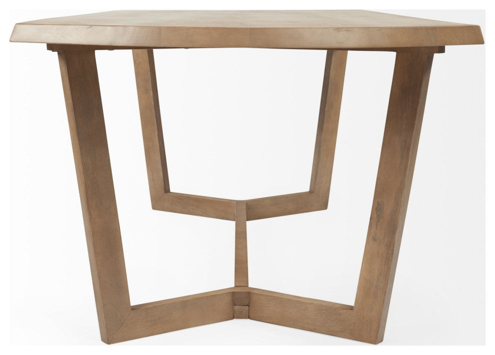92" Natural And Brown Solid Wood Trestle Base Dining Table