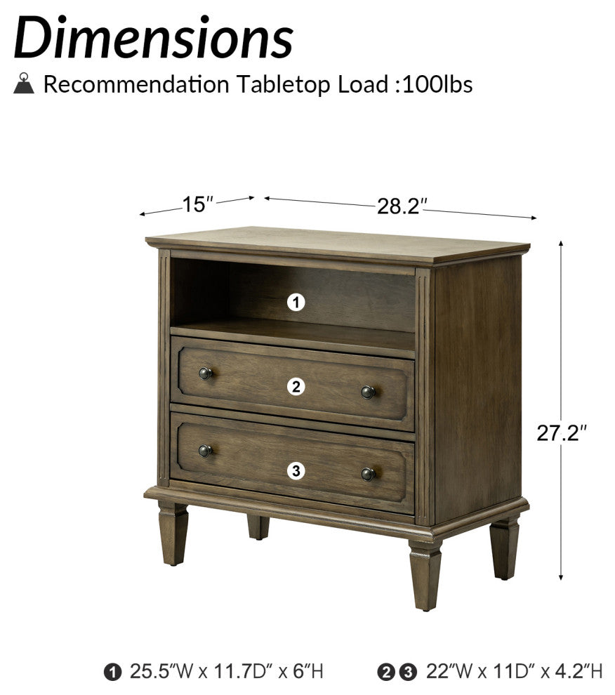 Drawer Solid Wood Nightstand Set of 2, Kona