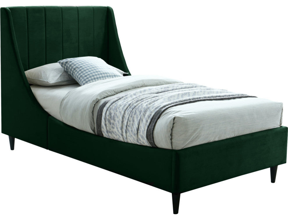 Eva Velvet Upholstered Bed, Green, Twin
