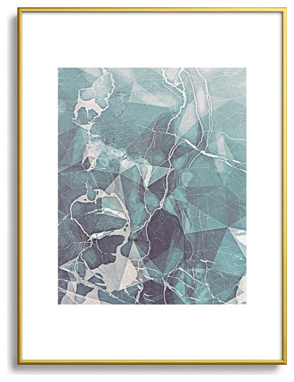 Emanuela Carratoni Teal Blue Geometric Marble Metal Framed Art Print