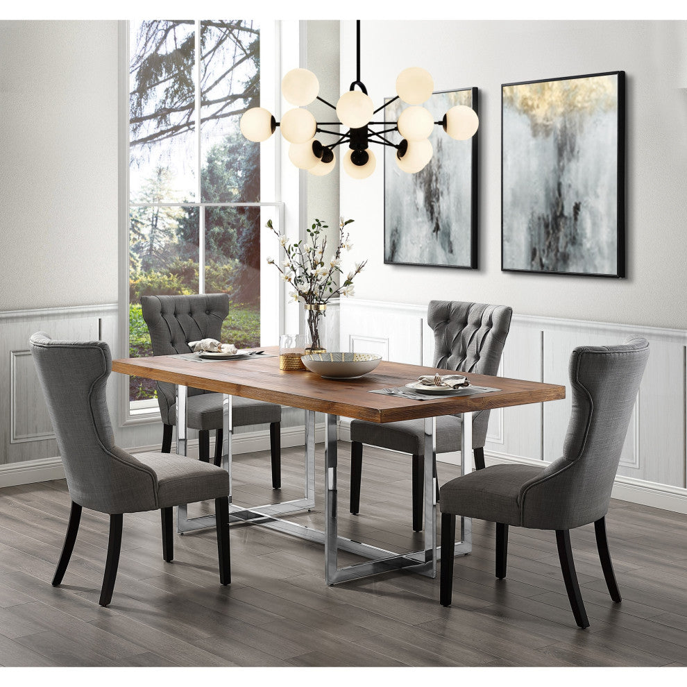 Natalia Wingback Button Tufted Dining Chair, Set of 2, Light Gray Linen