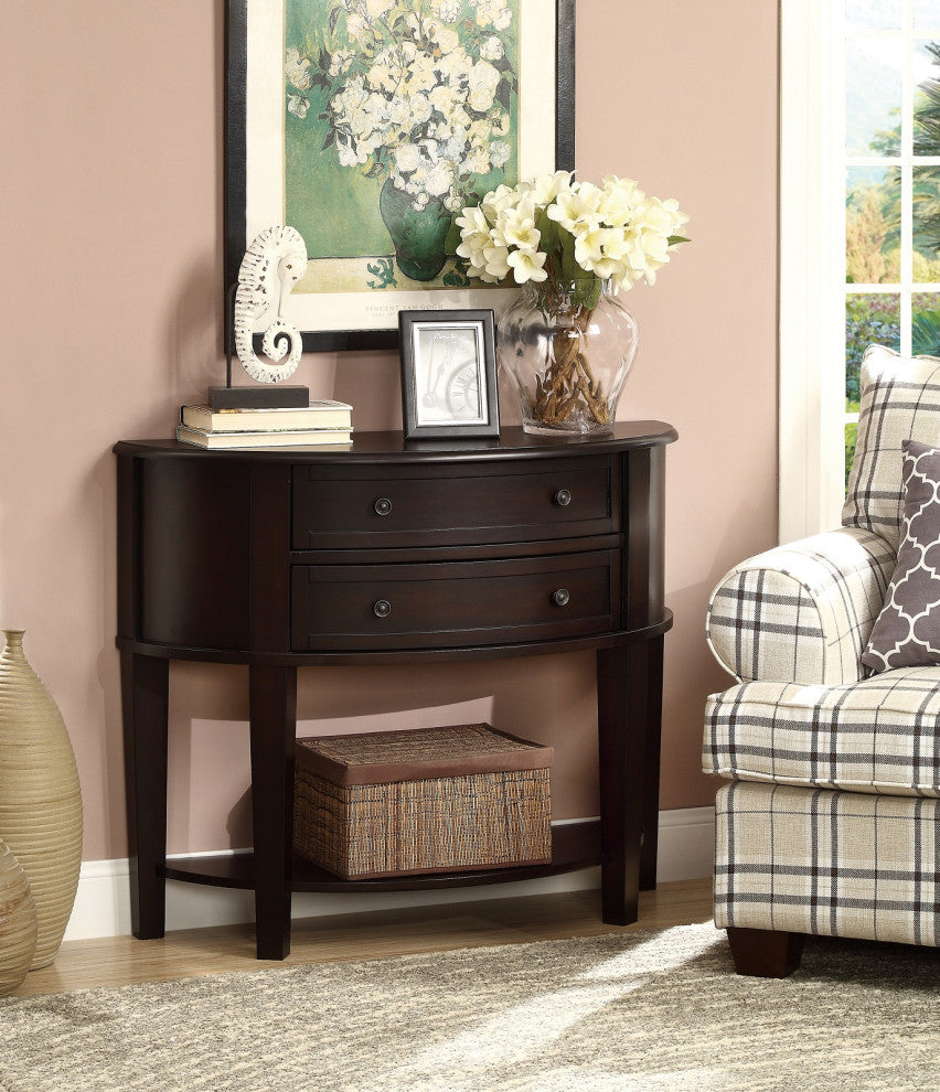 Demilune Shape Console Table with 2 Drawers, Cappuccino