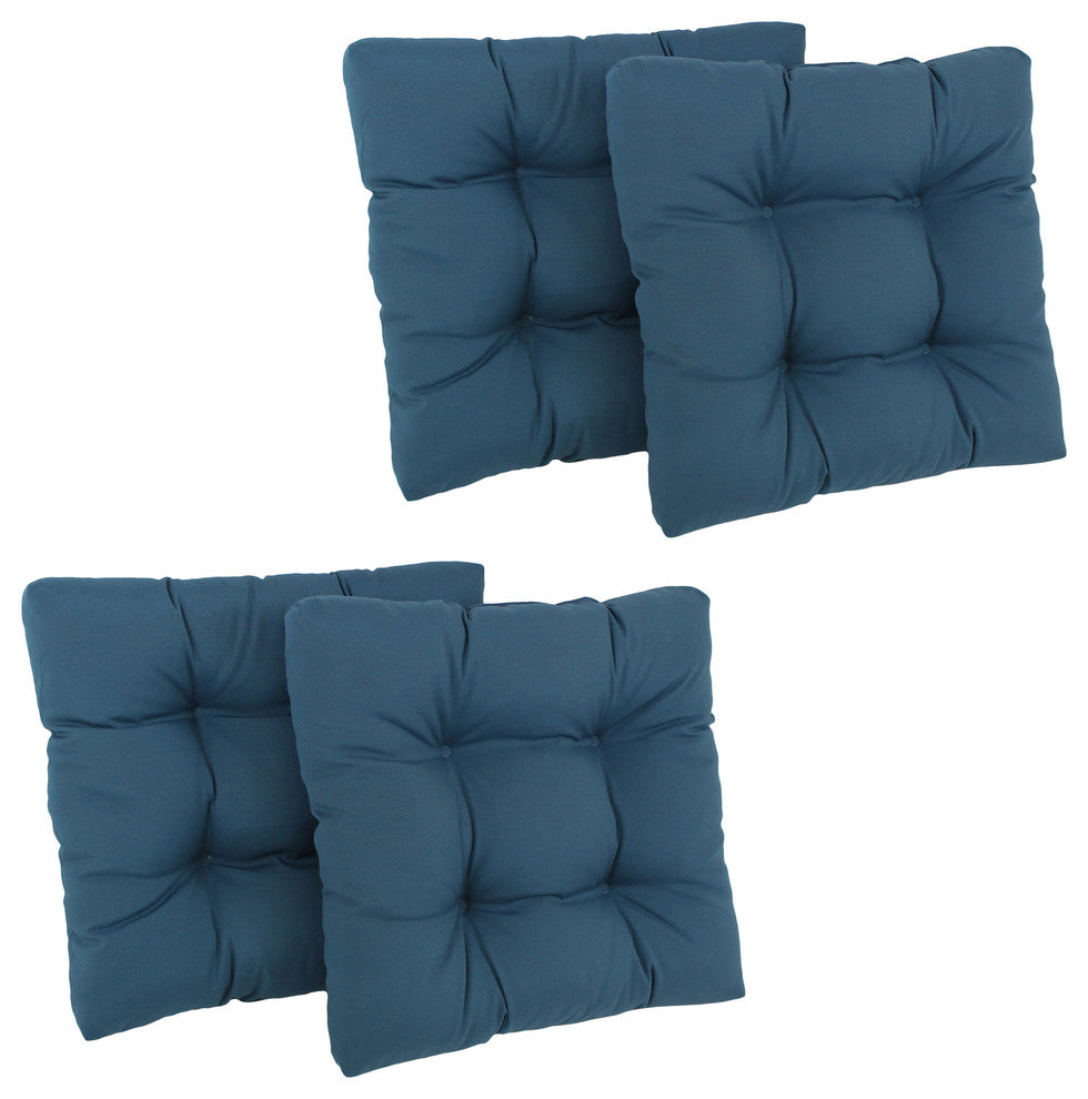 19" Squared Twill Tufted Dining Chair Cushion, Set of 4, Indigo