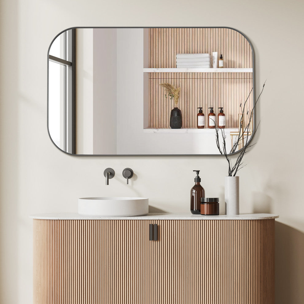 Trielle Rectangular Framed Bathroom Wall Mirror, Gunmetal, 48"