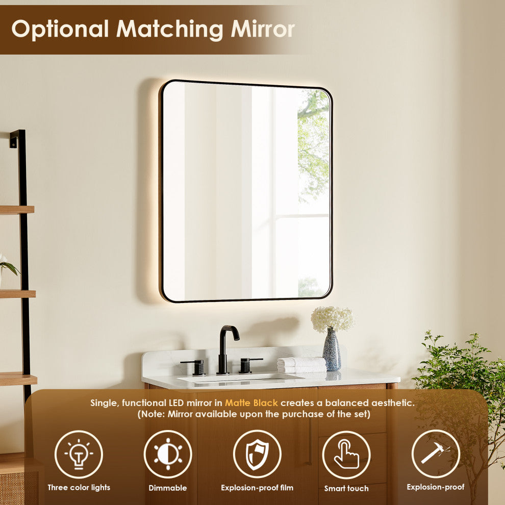Velora Bathroom Vanity, Mango Brown, 36", With Mirror