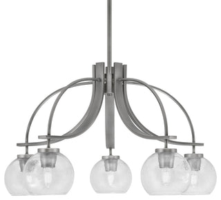 Cavella 5 Light, Downlight Chandelier, Graphite Finish, 5.75" Clear Bubble Glass