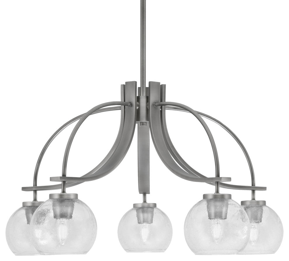 Cavella 5 Light, Downlight Chandelier, Graphite Finish, 5.75" Clear Bubble Glass