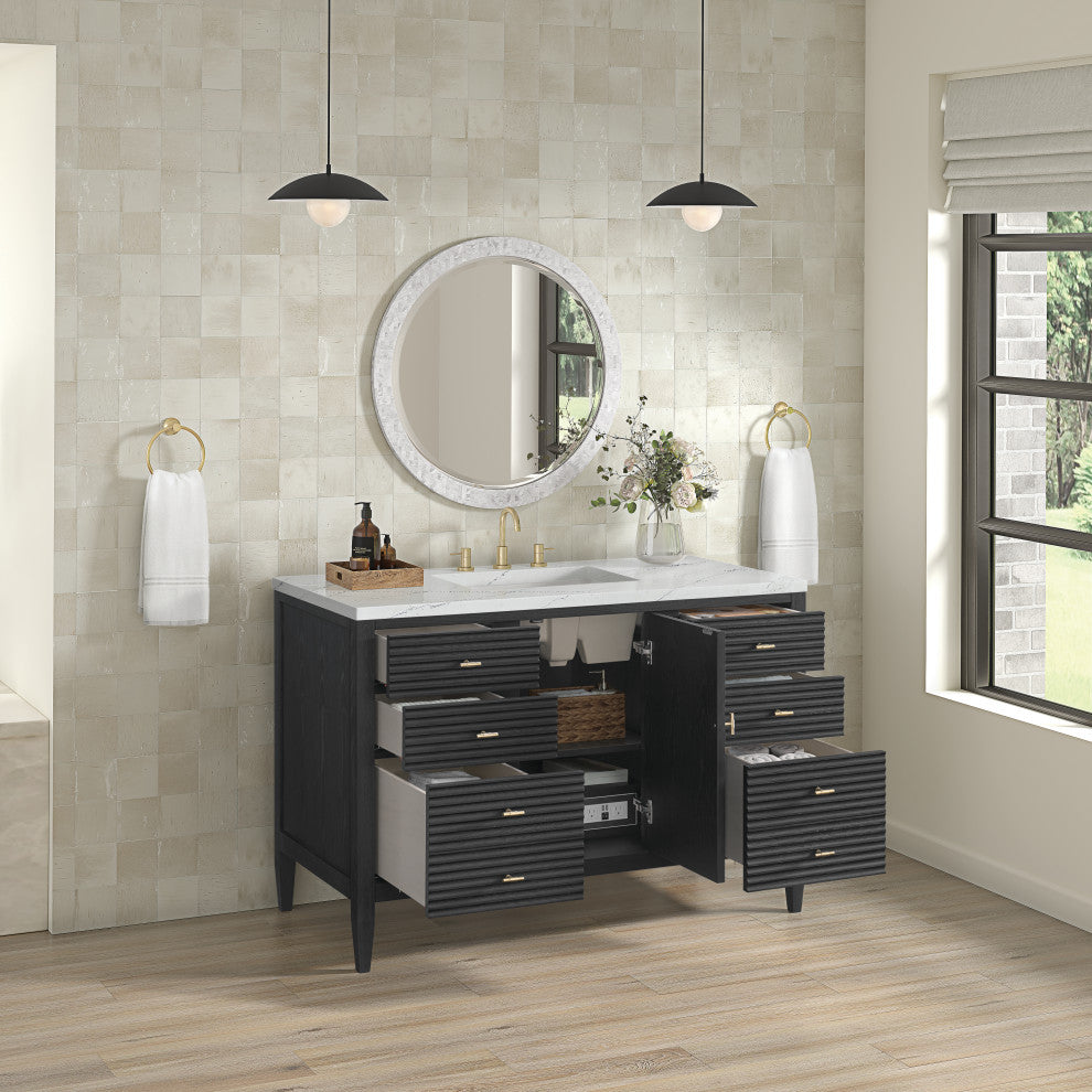 Myrrin 48" Vanity, Carbon Oak, 3 CM Ethereal Noctis Top