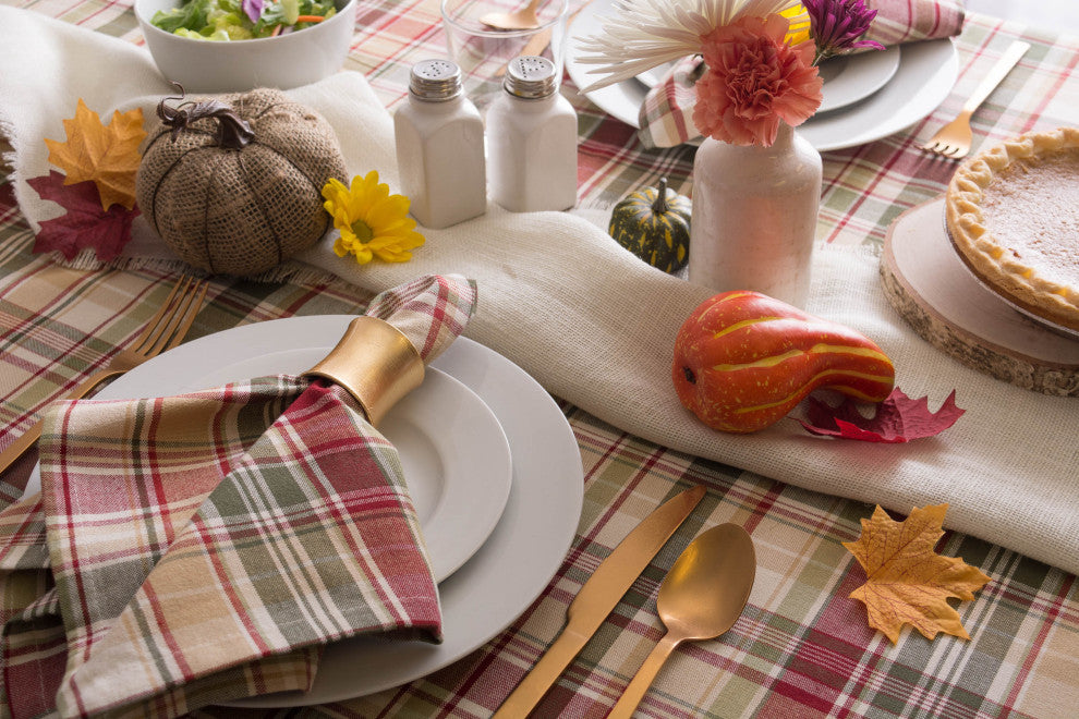 DII Give Thanks Plaid Tablecloth 70 Round