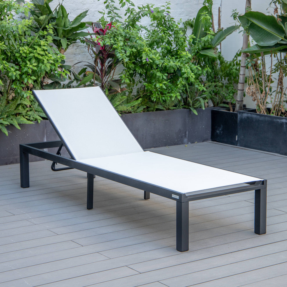LeisureMod Marlin Patio Chaise Lounge Chair With Black Frame, White