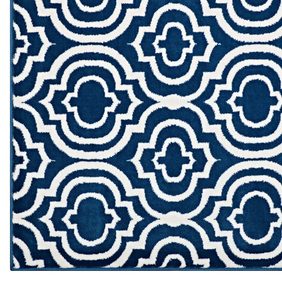 Moroccan Blue and Ivory Frame Transitional Moroccan Trellis 8x10 Area Rug