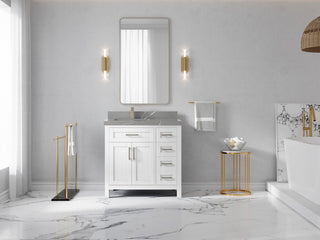 Cambridge 36 Left Offset Bath Vanity in White 2" Piatra Gray