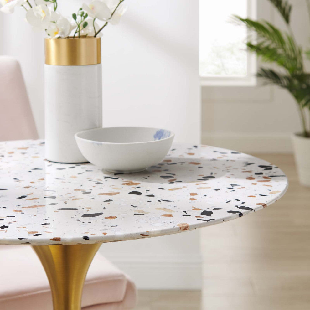 28" Dining Table, Round, White Gold, Metal, Modern, Cafe Bistro Hospitality