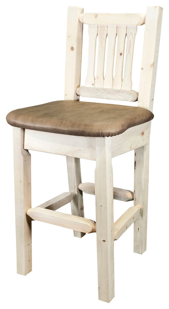 Barstool With Back, Ready to Finish With Upholstered Seat, Buckskin Pattern