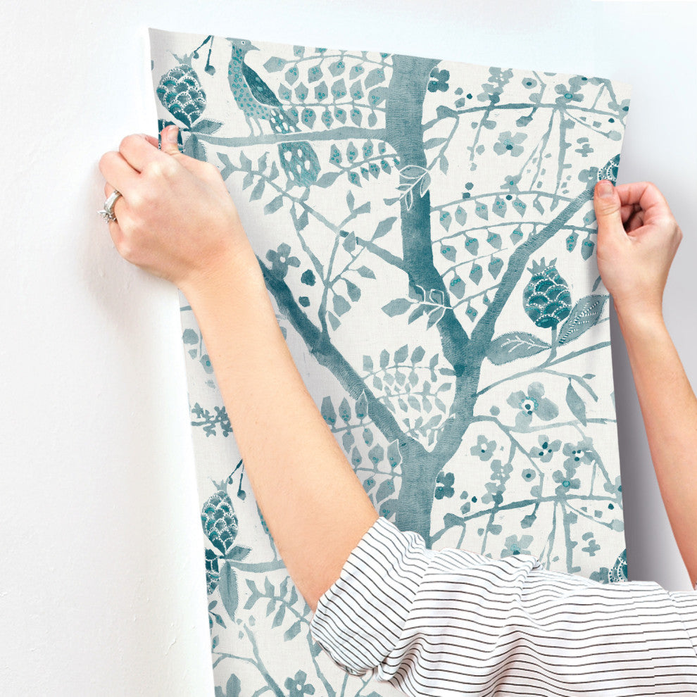 Peacock Block Print Wallpaper, Teal
