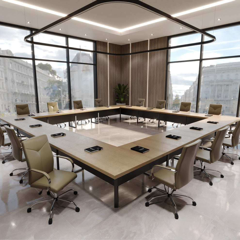 LeisureMod Sonora High-Back Adjustable Leather Conference Chair, Olive Green