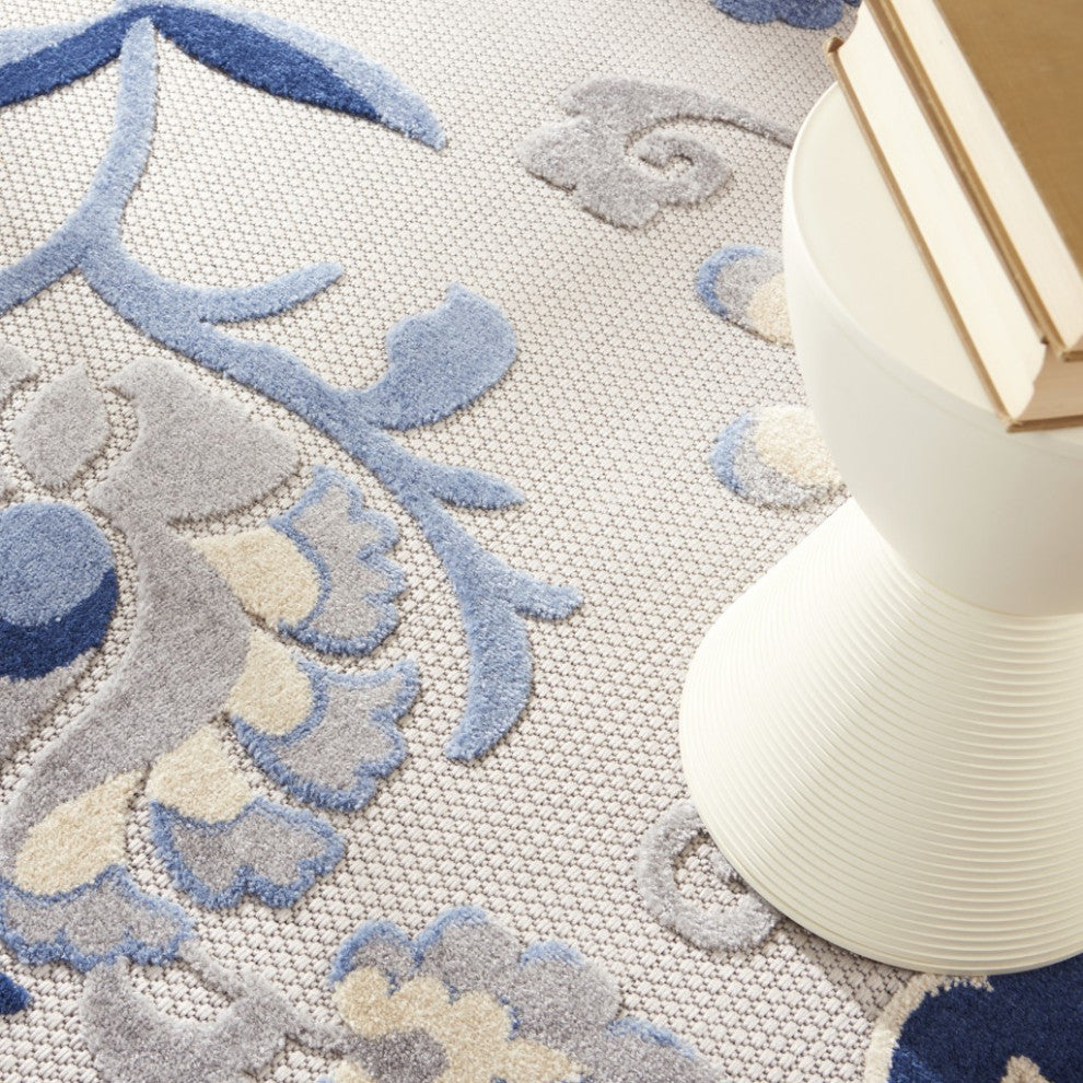 8 Round Blue and Gray Indoor Outdoor Area Rug