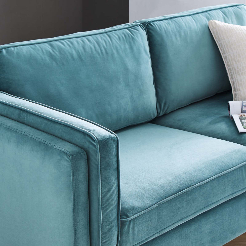 Sofa, Velvet, Blue, Modern, Living Lounge Room Hotel Lobby Hospitality