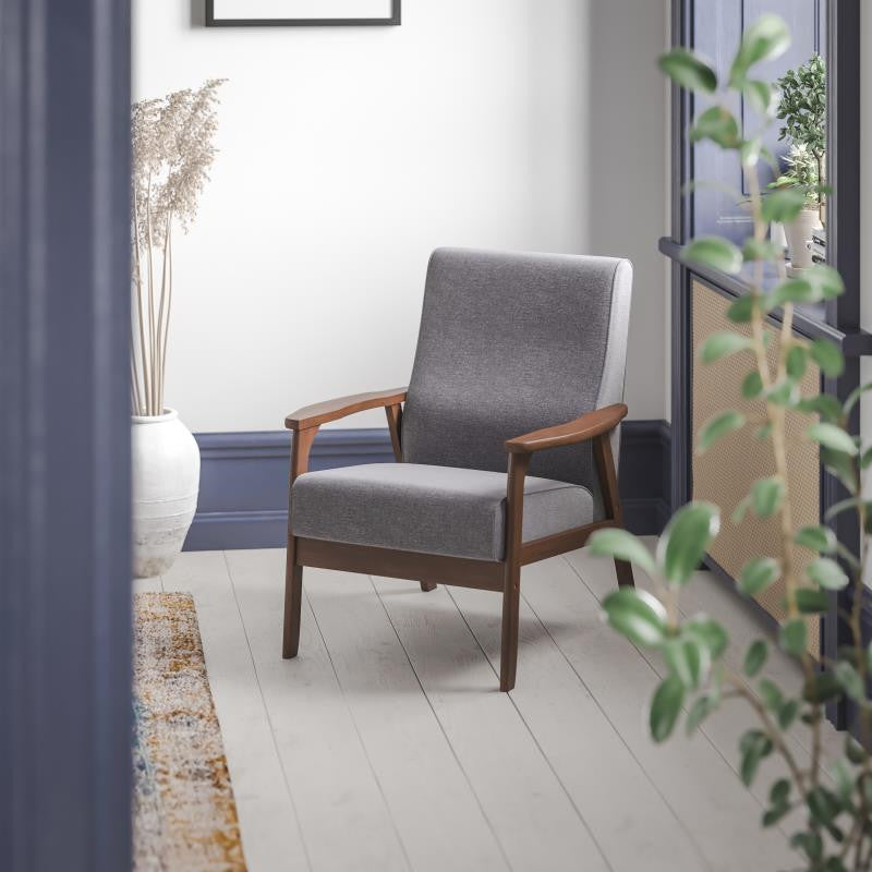 Langston Commercial Grade Upholstered Mid Century Modern Arm Chair, Dark Gray Fa