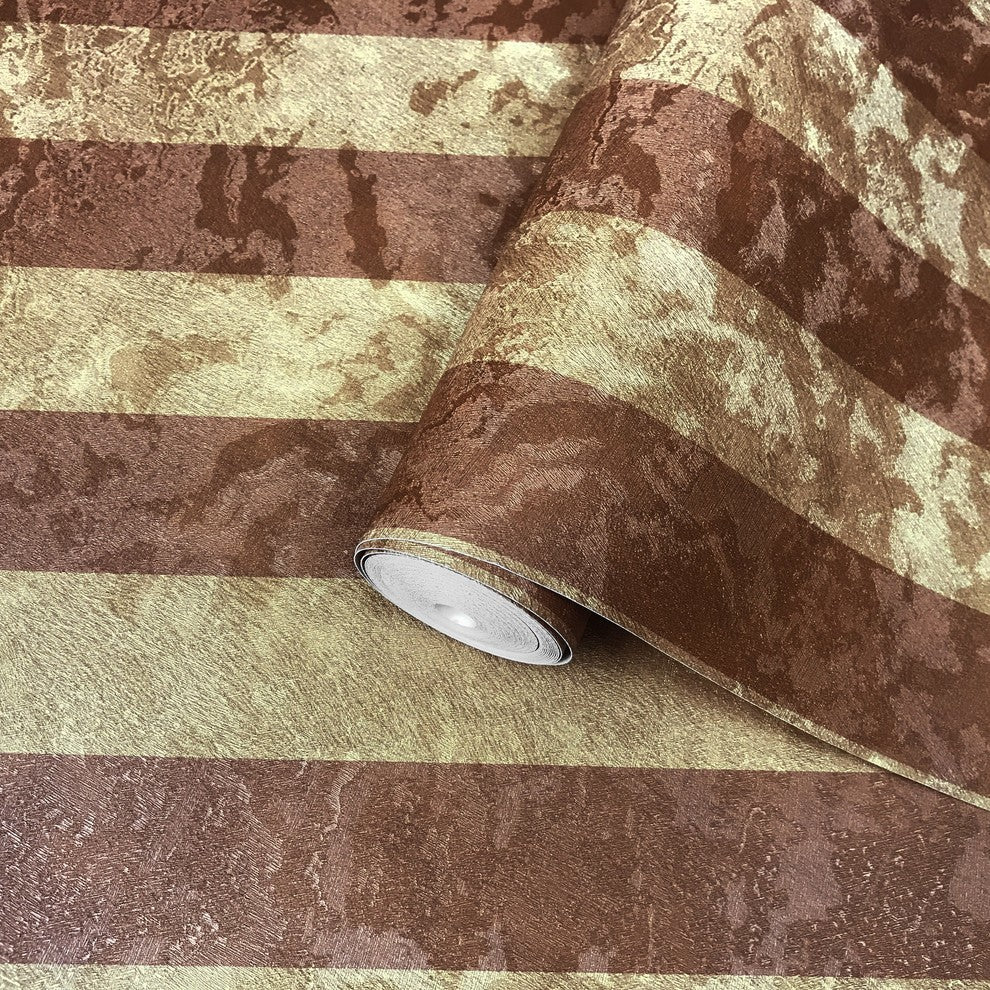 300065 Gold Cooper Bronze Stripe Portofino Wallpaper, Triple Roll - 75 Sq.ft