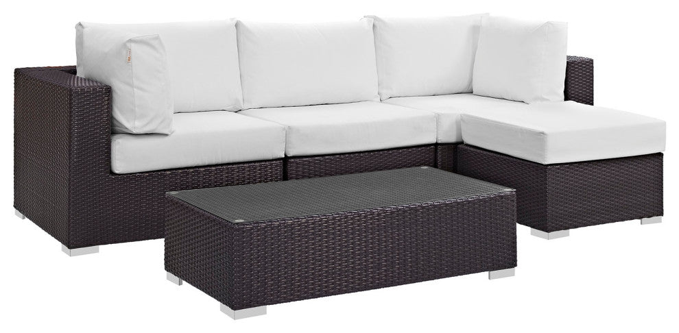 Espresso White Convene 5 Piece Outdoor Patio Sectional Set