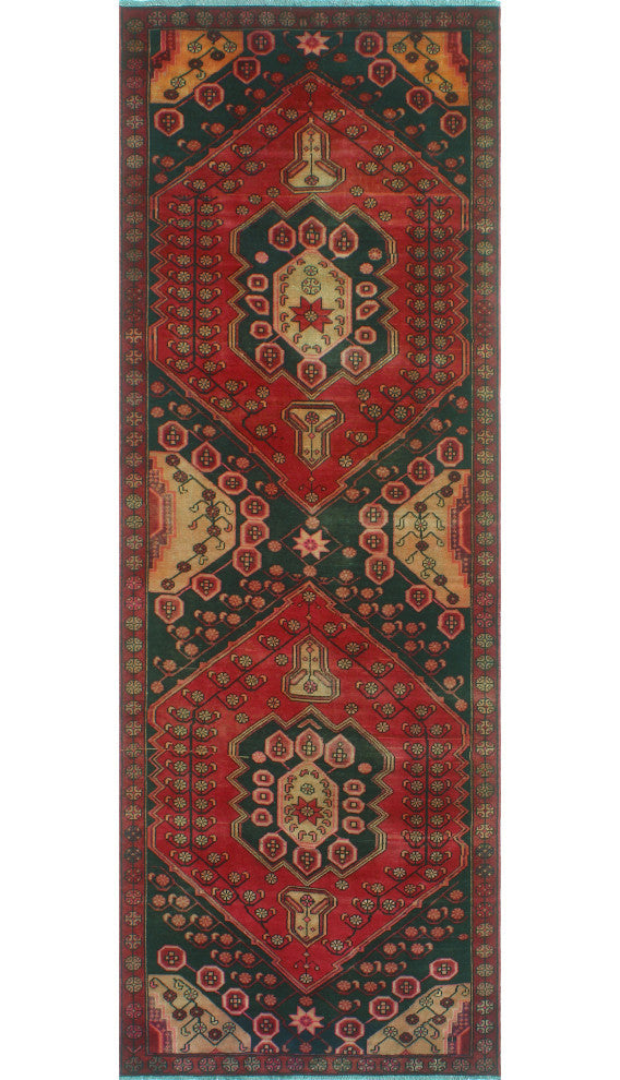 Fine Vintage Distressed Danielys Red/Charcoal Runner, 3'5x9'10