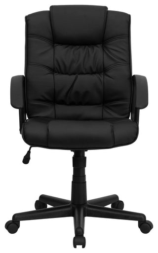 Mid-Back Black Leather Swivel Task Chair