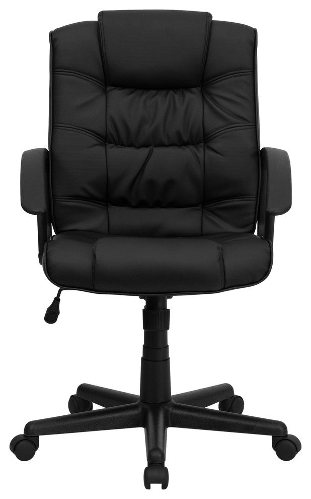 Mid-Back Black Leather Swivel Task Chair