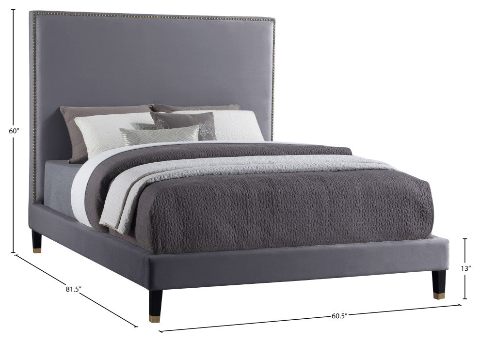 Harlie Velvet Upholstered Bed, Gray, Full
