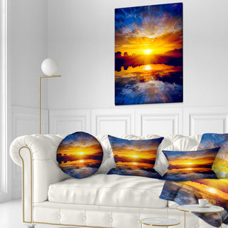 Bright Yellow Sunset Over Lake Seashore Throw Pillow, 12"x20"