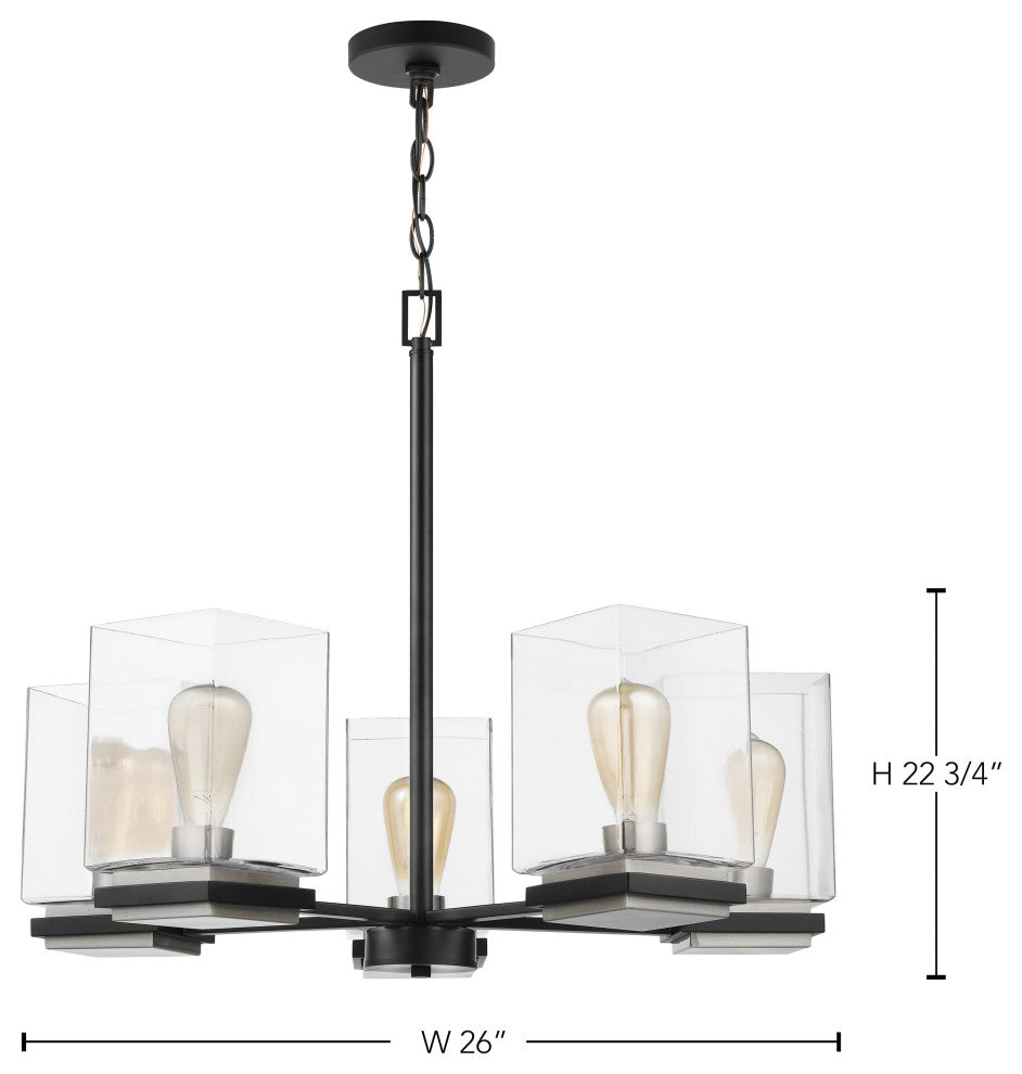 Crossroads 5-Light Chandelier, Matte Black With Clear Glass